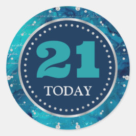 ティール（緑がかった色）マーメイド文字パターン&グリッター誕生日 ラウンドシール