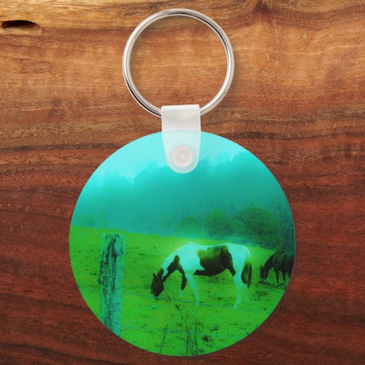 ティール（緑がかった色）ミストレ絵を描ト色ポニー馬 キーホルダー (正面)