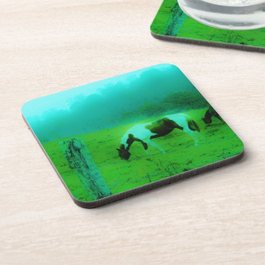 ティール（緑がかった色）ミストレ絵を描ト色ポニー馬 コースター (左側)