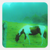 ティール（緑がかった色）ミストレ絵を描ト色ポニー馬 スクエアシール (正面)