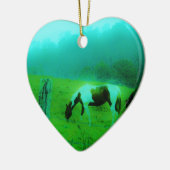 ティール（緑がかった色）ミストレ絵を描ト色ポニー馬 セラミックオーナメント (左)