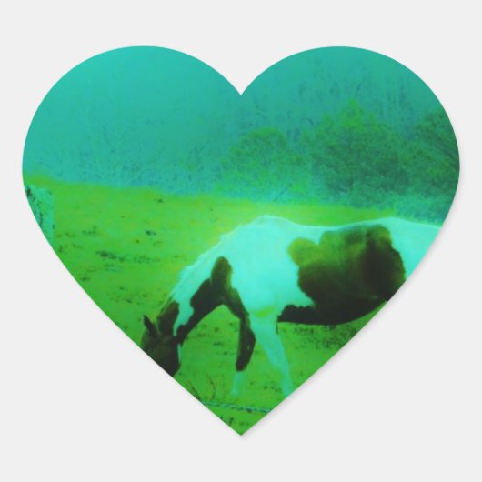 ティール（緑がかった色）ミストレ絵を描ト色ポニー馬 ハートシール (正面)