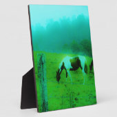 ティール(緑がかった色)ミストレ絵を描ト色ポニー馬 フォトプラーク (側面)