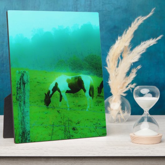 ティール(緑がかった色)ミストレ絵を描ト色ポニー馬 フォトプラーク (側面)