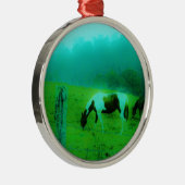 ティール（緑がかった色）ミストレ絵を描ト色ポニー馬 メタルオーナメント (右)