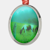 ティール（緑がかった色）ミストレ絵を描ト色ポニー馬 メタルオーナメント (左)