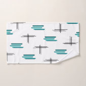 ティール（緑がかった色）ミッドセンチュリーモダンストライプとライン ハンドタオル (ハンドタオル)