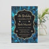ティール（緑がかった色）ミッドナイトクリスタル銀河系21st誕生日の写真 招待状 (スタンド正面)