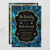 ティール（緑がかった色）ミッドナイトクリスタル銀河系21st誕生日の写真 招待状 (正面/裏面)