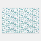 ティール(緑がかった色)ミトンとスノーフレークのクリスマスパターン ラッピングペーパーシート (正面)