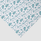 ティール（緑がかった色）ミトンとスノーフレークのクリスマスパターン 薄葉紙 (詳細)