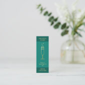 ティール(緑がかった色)ミニマルイベントロゴ金ゴールド泡立て飲料伝票 スキニー名刺 (スタンド正面)