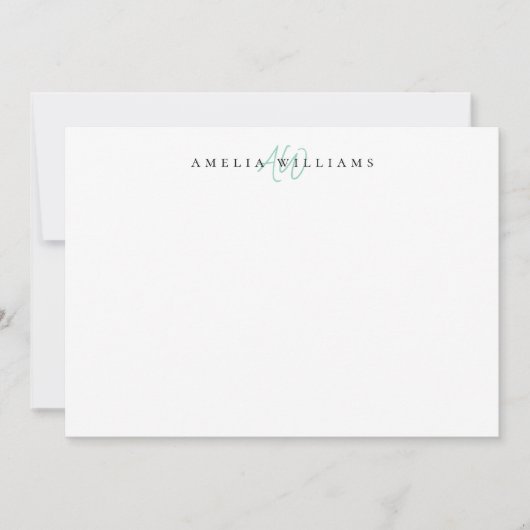 ティール(緑がかった色)ミニマルエレガントリストモノグラム ノートカード (正面)