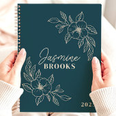 ティール(緑がかった色)ミニマルフローラ2025名前をカスタムする プランナー手帳