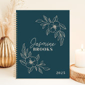 ティール(緑がかった色)ミニマルフローラ2025名前をカスタムする プランナー手帳