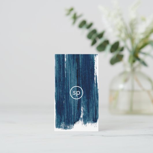 ティール（緑がかった色）ミニマルブラシストークデザイン 名刺 (スタンド正面)