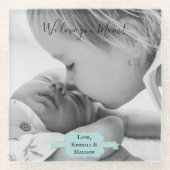 ティール(緑がかった色)ミニマル写真母の日ガラスのコースター ガラスコースター (正面)