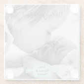 ティール(緑がかった色)ミニマル写真母の日ガラスのコースター ガラスコースター (裏面)