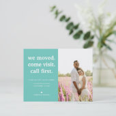 ティール（緑がかった色）ミニマル引っ越しました写真の移動 案内ポストカード (スタンド正面)