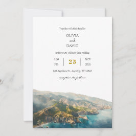 ティール（緑がかった色）ミニマル海コースタルマウンテンビーチ結婚式 招待状