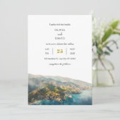 ティール（緑がかった色）ミニマル海コースタルマウンテンビーチ結婚式 招待状 (スタンド正面)