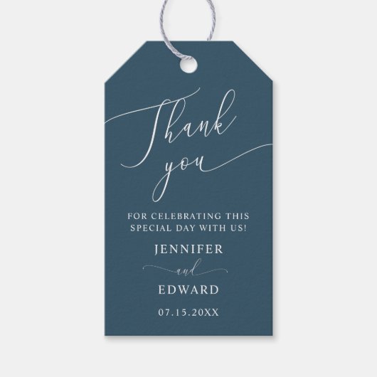 ティール（緑がかった色）ミニマル結婚の感謝 ギフトタグ (正面)