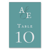 ティール（緑がかった色）ミニマル結婚主義モノグラム テーブルナンバー (裏面)