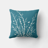 ティール（緑がかった色）ミニマル蝶と枝 クッション (裏面)