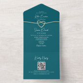 ティール（緑がかった色）ミニマ結婚リスト オールインワン招待状 (内側)