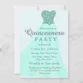 ティール（緑がかった色）ミントきらめくグリッターガウンキンセアニェラパーティー 招待状 (正面)