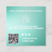ティール(緑がかった色)ミントグラディエントのレトロなスクリプトの順感謝してい序 スクエア名刺 (裏面)