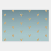 ティール(緑がかった色)ミントグラデーション金ゴールドグリッターハート ラッピングペーパーシート (正面)