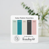 ティール(緑がかった色)ミントグリーン&ピンクカラーパレットスウォッチカード 招待状 (スタンド正面)