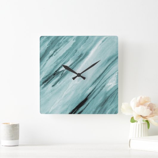 ティール(緑がかった色)ミント抽象芸術 スクエア壁時計 (ホーム)