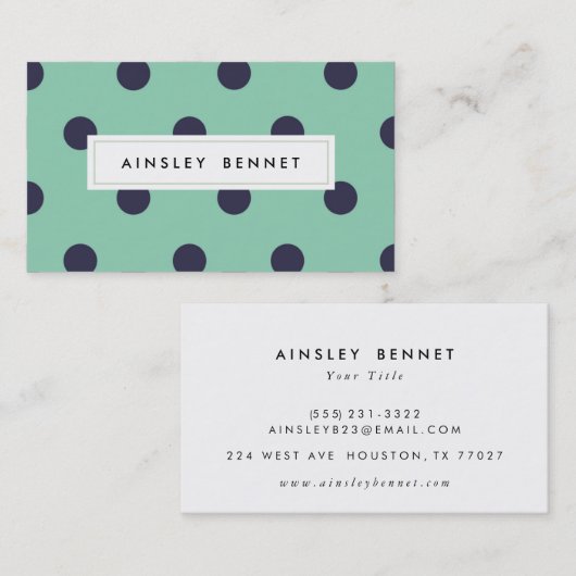 ティール(緑がかった色)ミント水玉模様パターン(の模様が)ある名刺 名刺 (正面/裏面)