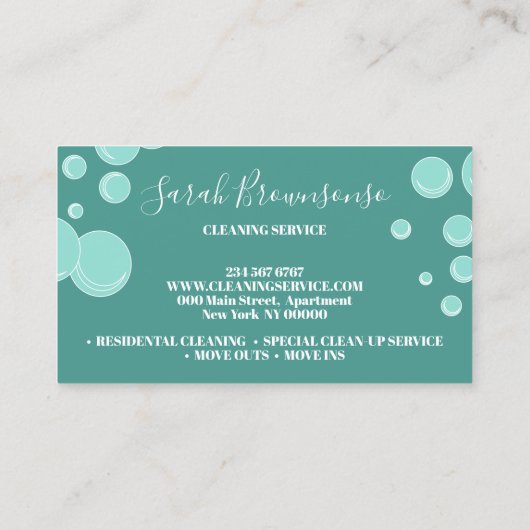 ティール（緑がかった色）ミント清掃メイド清掃員 名刺 (裏面)