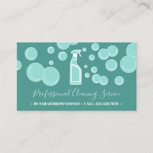ティール（緑がかった色）ミント清掃メイド清掃員 名刺 (正面)