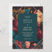 ティール（緑がかった色）ムーディフローラ秋開花秋結婚の 招待状 (正面)