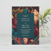 ティール（緑がかった色）ムーディフローラ秋開花秋結婚の 招待状 (スタンド正面)
