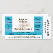 ティール(緑がかった色)ムービーナイトパーティー入場チケット招待状 (正面/裏面)