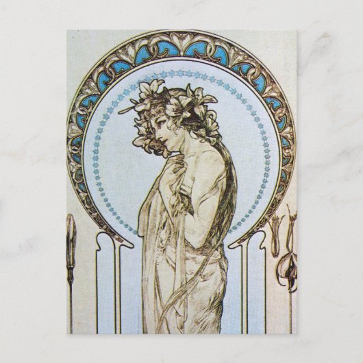ティール(緑がかった色)ムーン女神 ポストカード (正面)