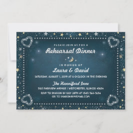 ティール（緑がかった色）ムーン&スターズ金ゴールド&ホワイトリハーサルディナー 招待状