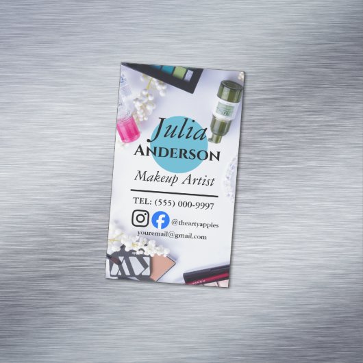 ティール（緑がかった色）メイクアップアーティストMUA写真小規模企業 マグネット名刺 (インサイチュ)