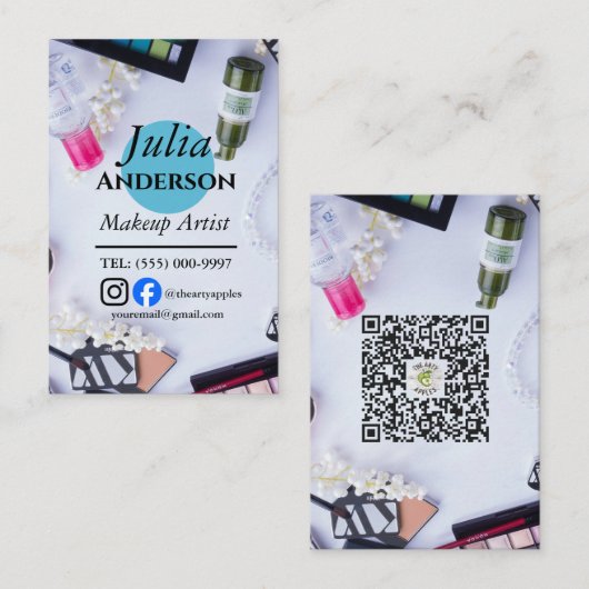 ティール（緑がかった色）メイクアップアーティストMUA写真小規模企業 名刺 (正面/裏面)