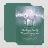 ティール（緑がかった色）メイスンジャー素朴なストリングラ結婚イト 招待状 (正面/裏面)