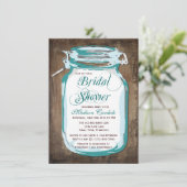 ティール（緑がかった色）メイスンジャー素朴ブライダルシャワー招待状 招待状 (スタンド正面)