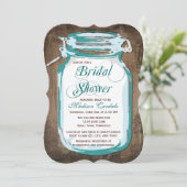 ティール(緑がかった色)メイスンジャー素朴ブライダルシャワー招待状 招待状 (スタンド正面)
