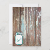 ティール（緑がかった色）メイソンジャーバーンウッ素朴ド結婚式招待状 招待状 (裏面)