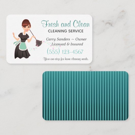 ティール（緑がかった色）メイドハウス清掃サービスの名刺 名刺 (正面/裏面)