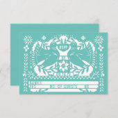 ティール（緑がかった色）メキシカンファナードブパペルピカドRSVP 招待状 (正面/裏面)